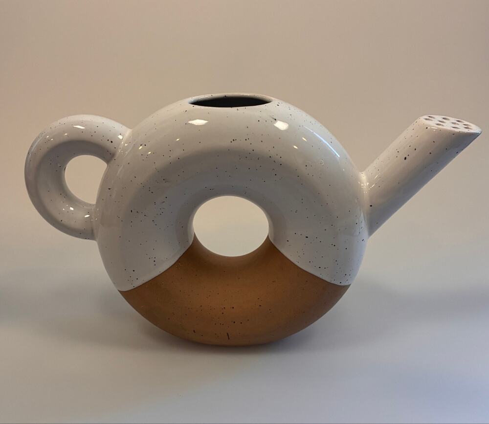Anthropologie Zen Watering Can Terracotta Ceramic Donut Shaped Two-Tone Rare